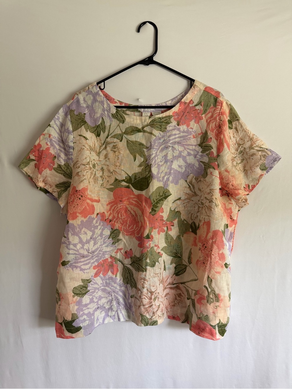 JOIE Floral 100% Linen Boxy Blouse Top Lagenlook Boho Womens 2X